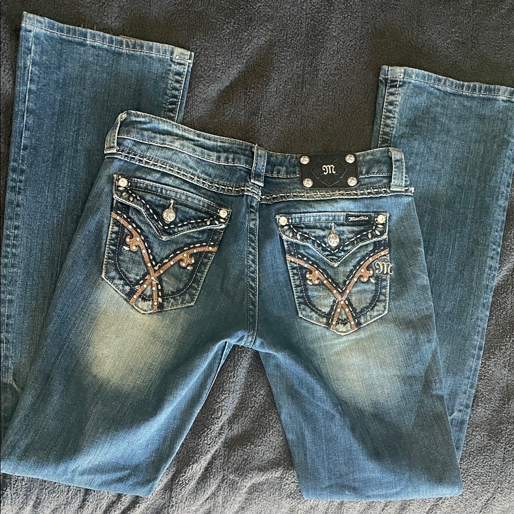 Miss Me Blue Wash Bootcut Jeans with Embellished Back Pockets